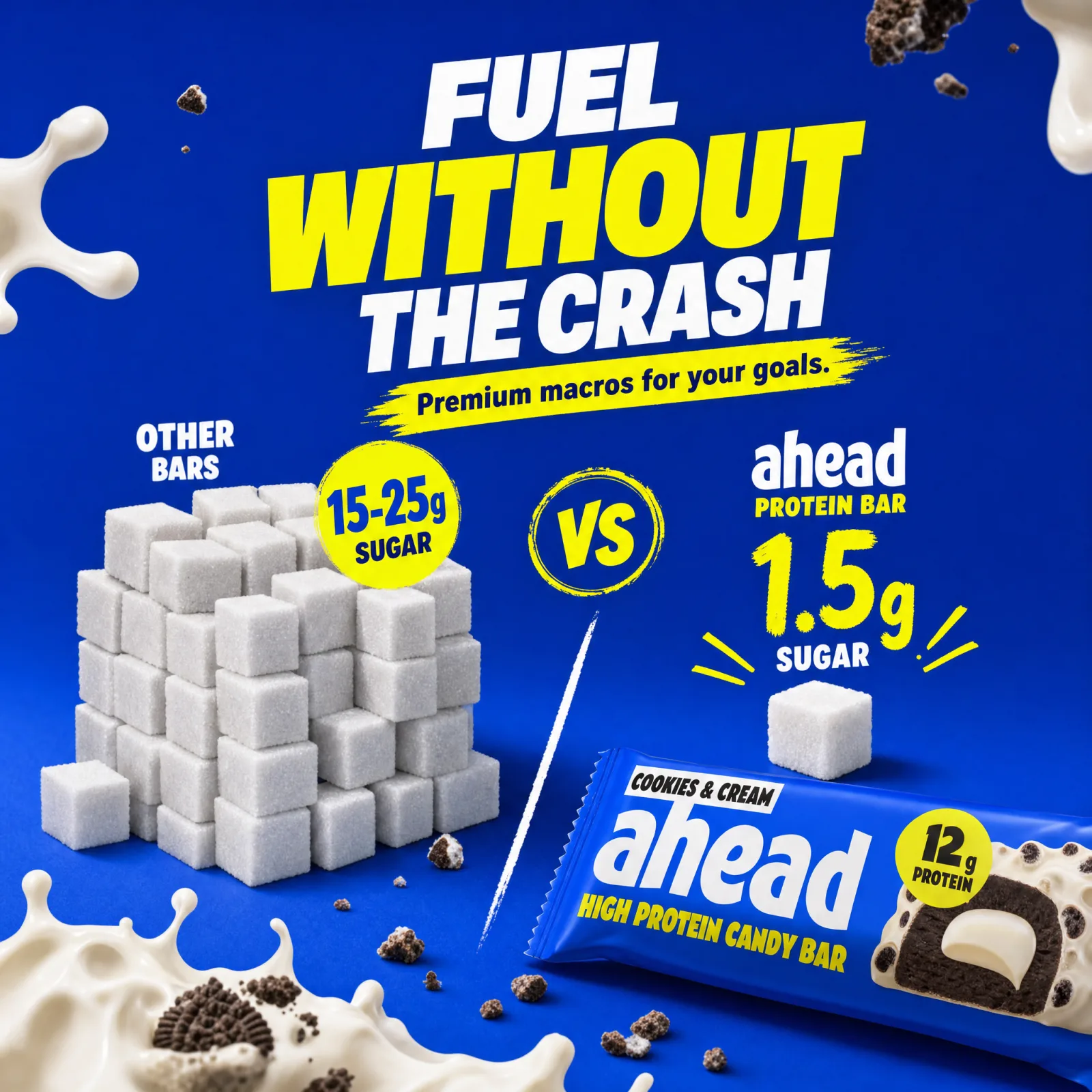 ahead's Fuel Without the Crash gallery image: 1.5g of sugar next to the 15-25g in other bars